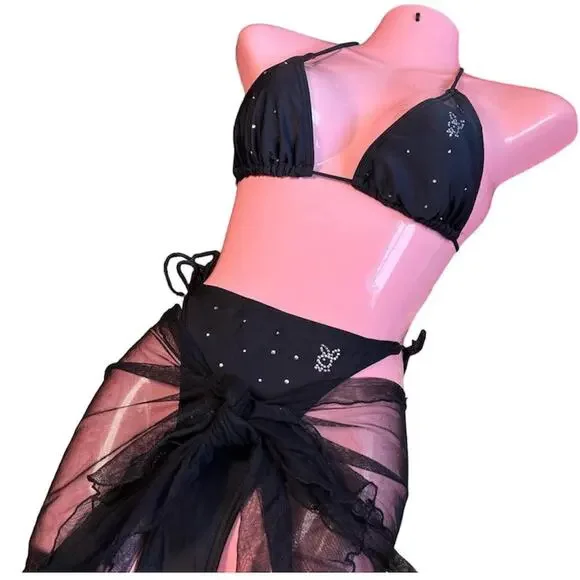 Vintage Playboy deadstock black bikini sarong set - Picture 1 of 5